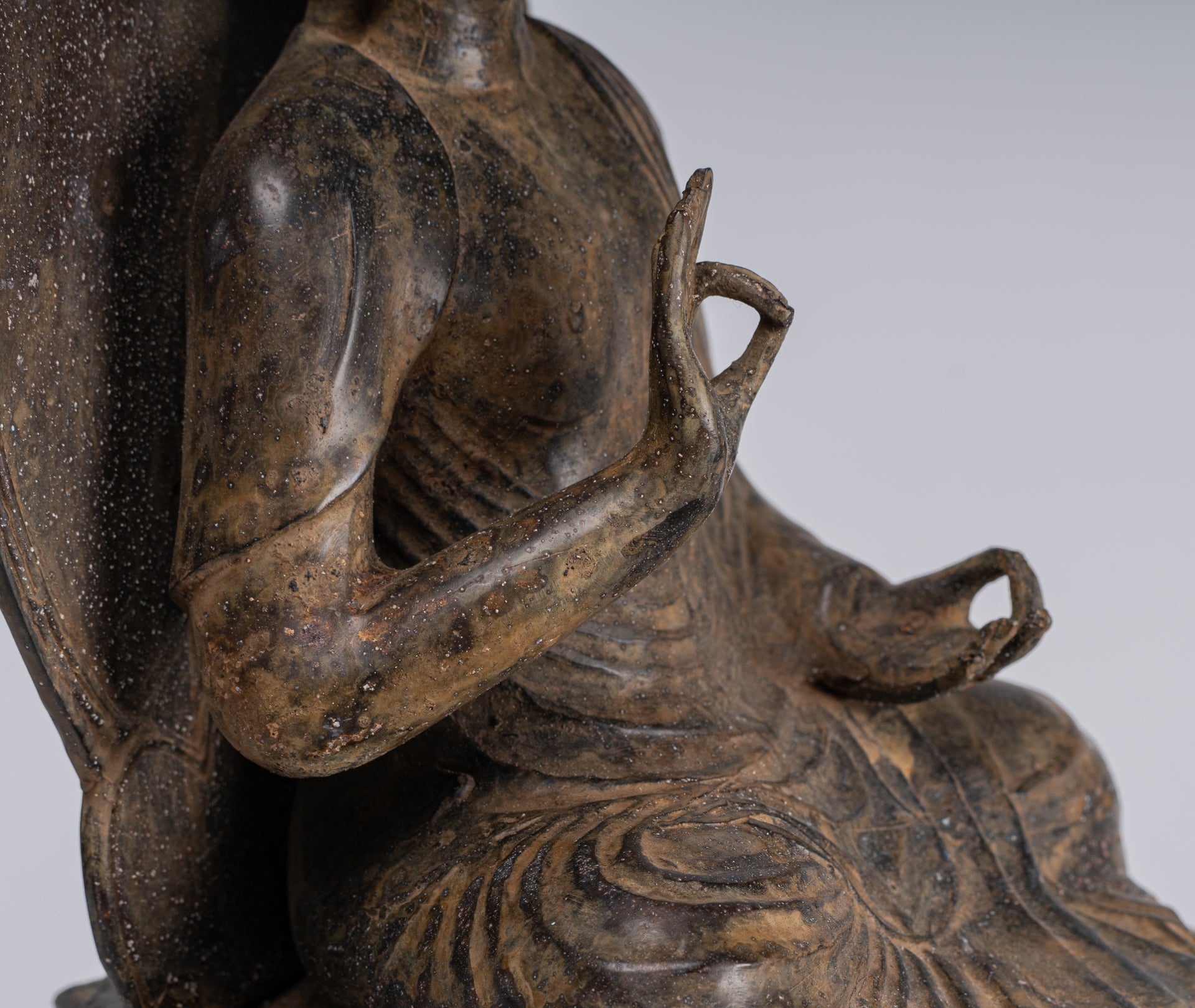 Buddha Statue - Antique Japanese Style Copper Seated Teaching Buddha Statue - 38cm/15"