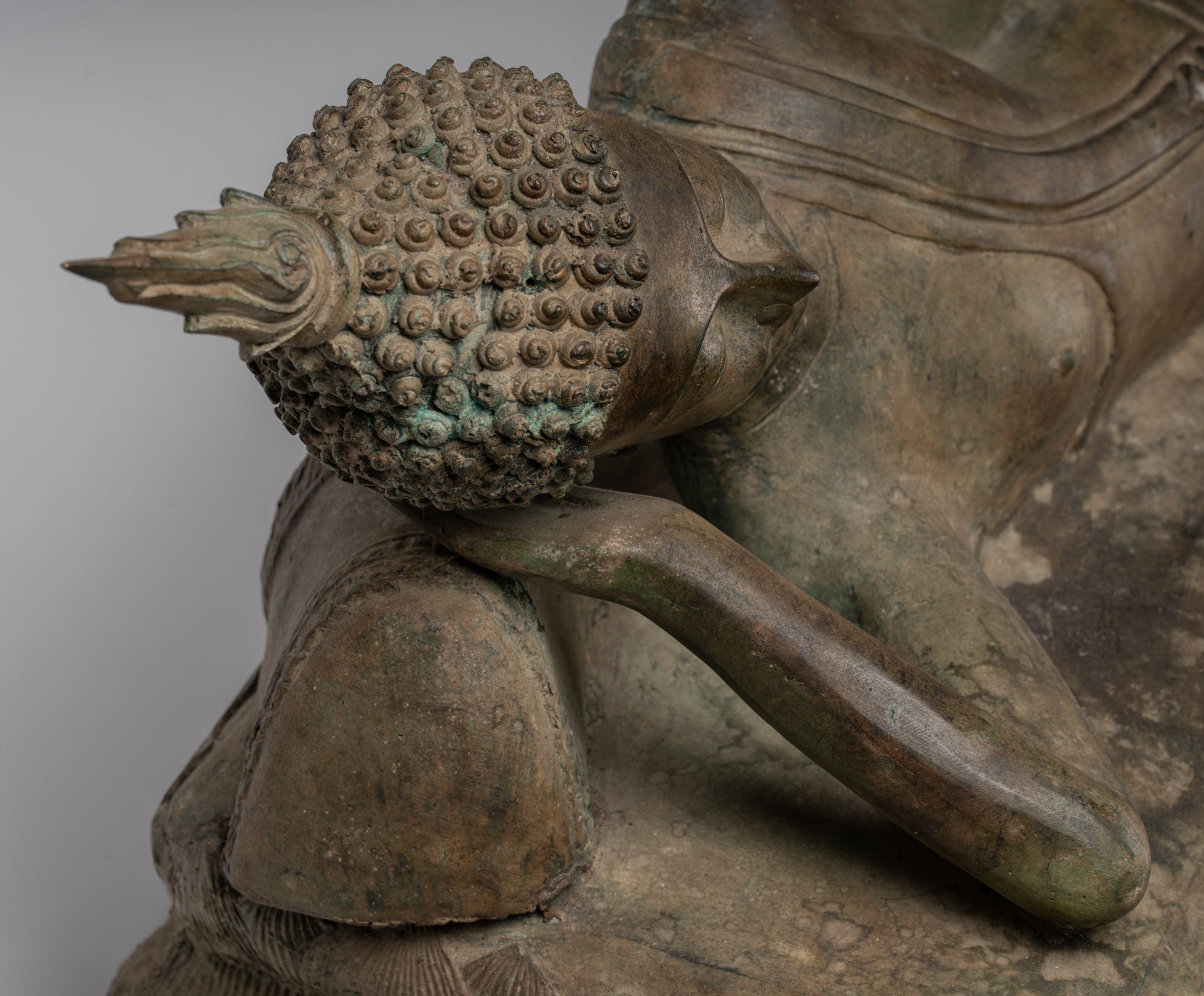 Statua Buddha - Antique Thai Thai Bronzo Sukhothai Reclining Nirvana Buddha Statua - 97cm/39 "