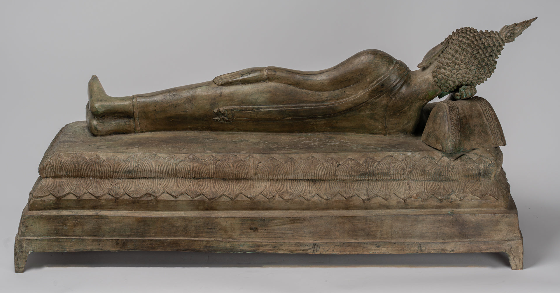 Statua Buddha - Antique Thai Thai Bronzo Sukhothai Reclining Nirvana Buddha Statua - 97cm/39 "