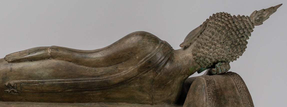 Statua Buddha - Antique Thai Thai Bronzo Sukhothai Reclining Nirvana Buddha Statua - 97cm/39 "