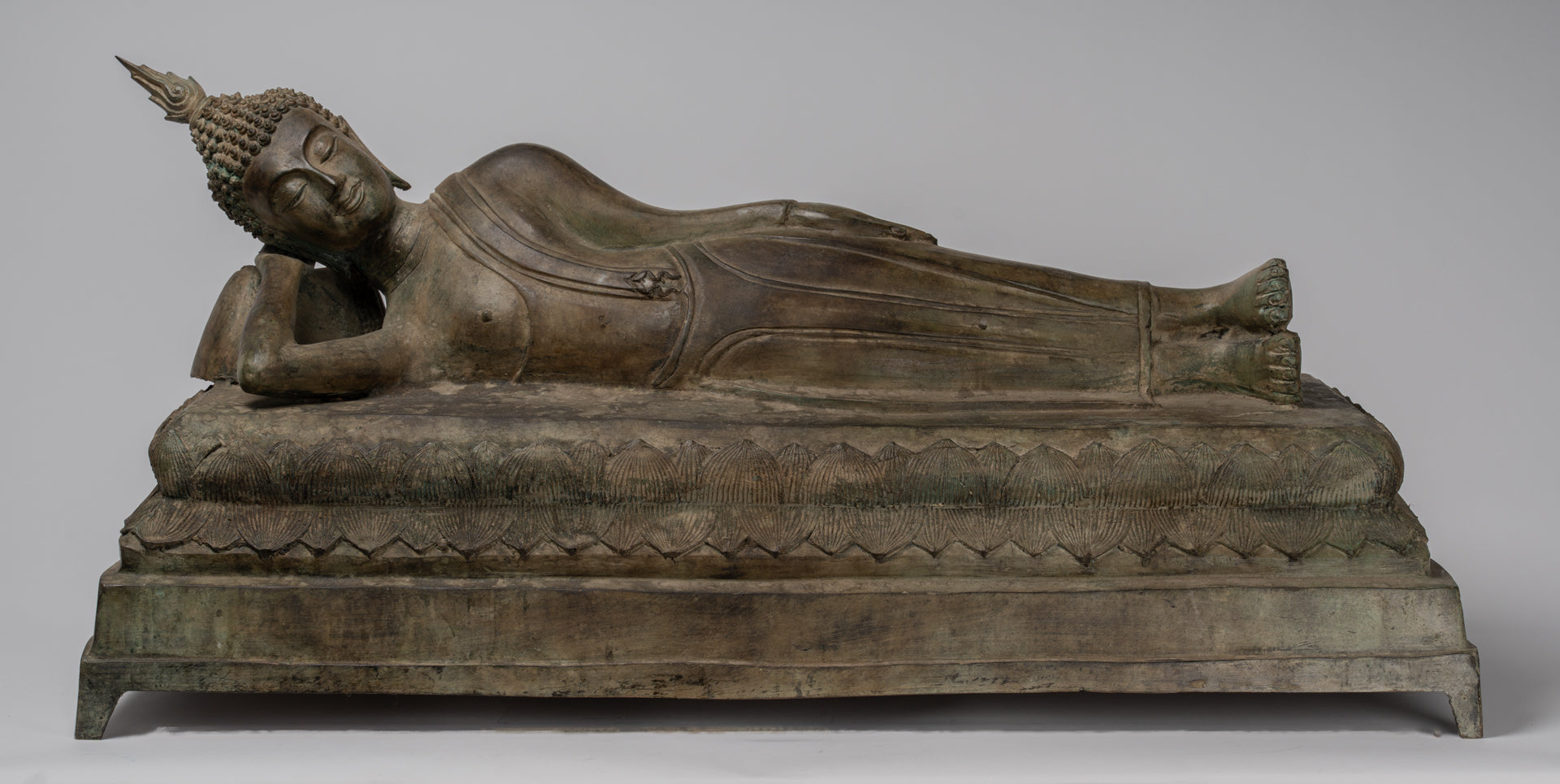 Statua Buddha - Antique Thai Thai Bronzo Sukhothai Reclining Nirvana Buddha Statua - 97cm/39 "