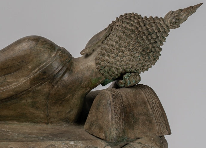 Statua Buddha - Antique Thai Thai Bronzo Sukhothai Reclining Nirvana Buddha Statua - 97cm/39 "