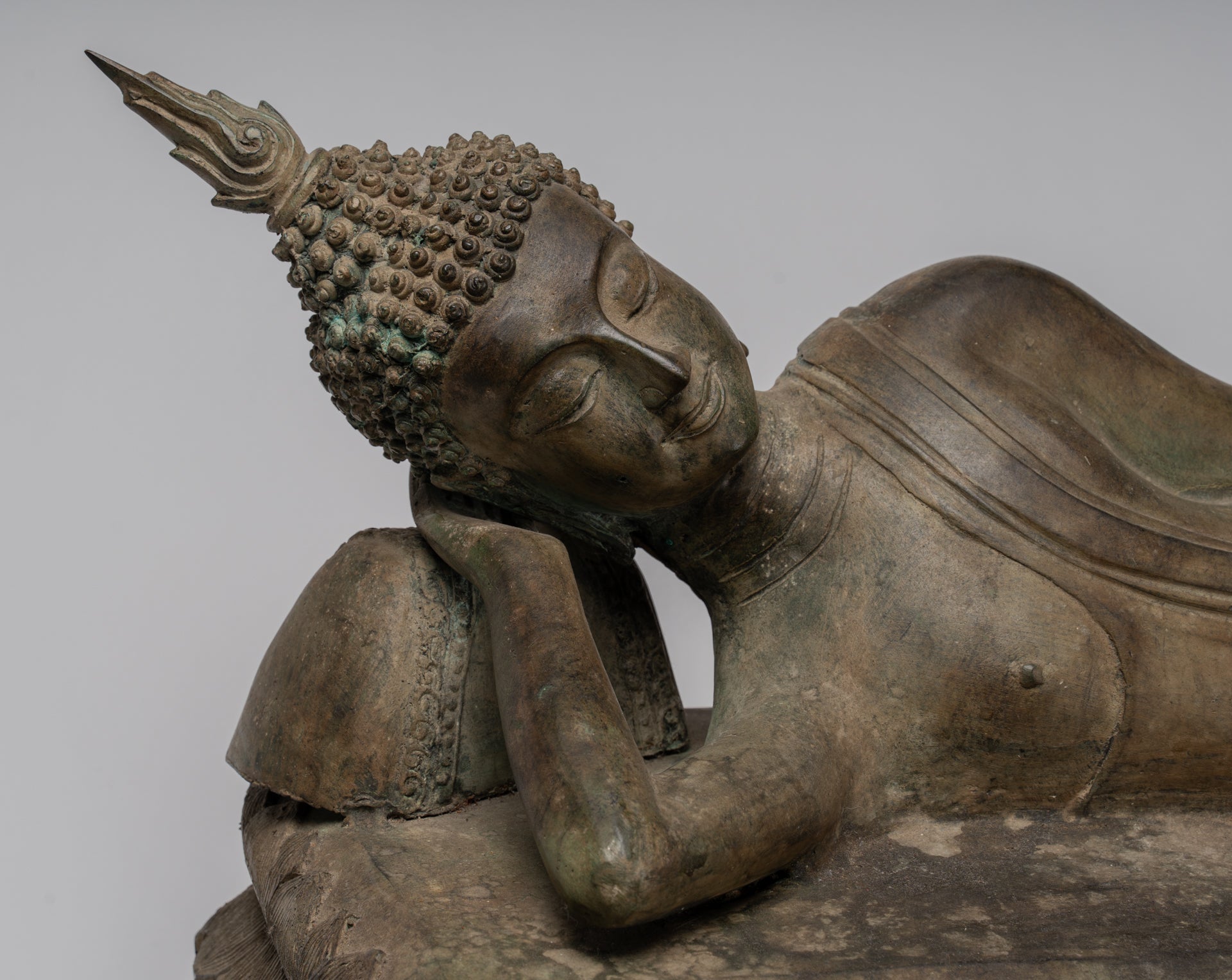 Statua Buddha - Antique Thai Thai Bronzo Sukhothai Reclining Nirvana Buddha Statua - 97cm/39 "