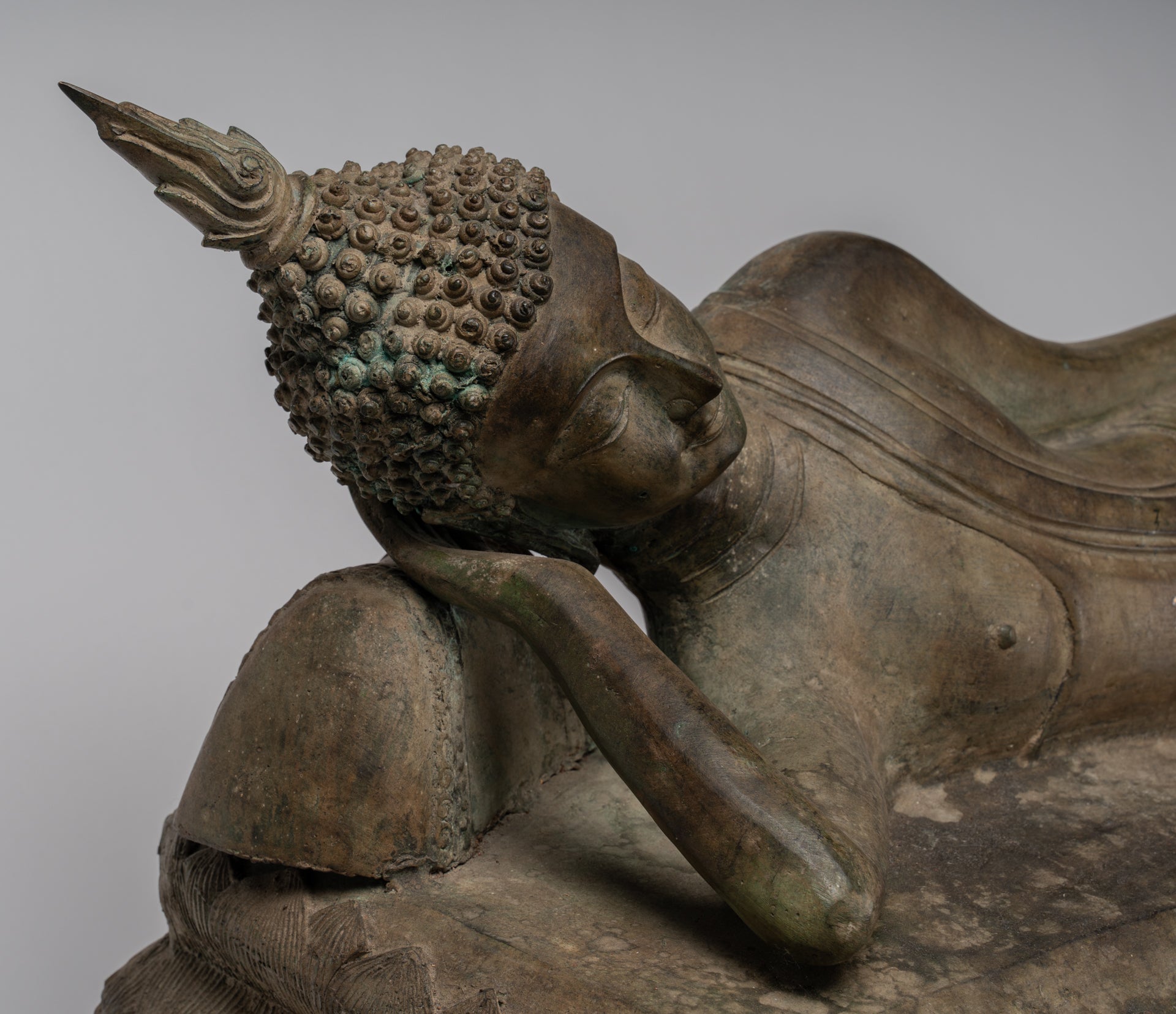 Statua Buddha - Antique Thai Thai Bronzo Sukhothai Reclining Nirvana Buddha Statua - 97cm/39 "