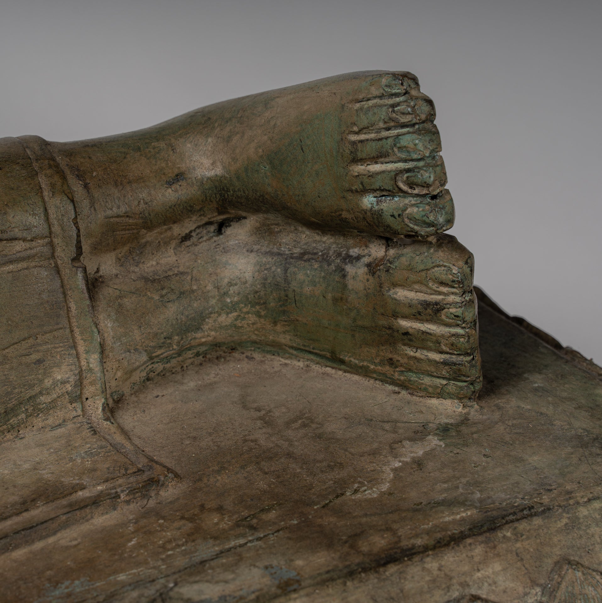 Statua Buddha - Antique Thai Thai Bronzo Sukhothai Reclining Nirvana Buddha Statua - 97cm/39 "