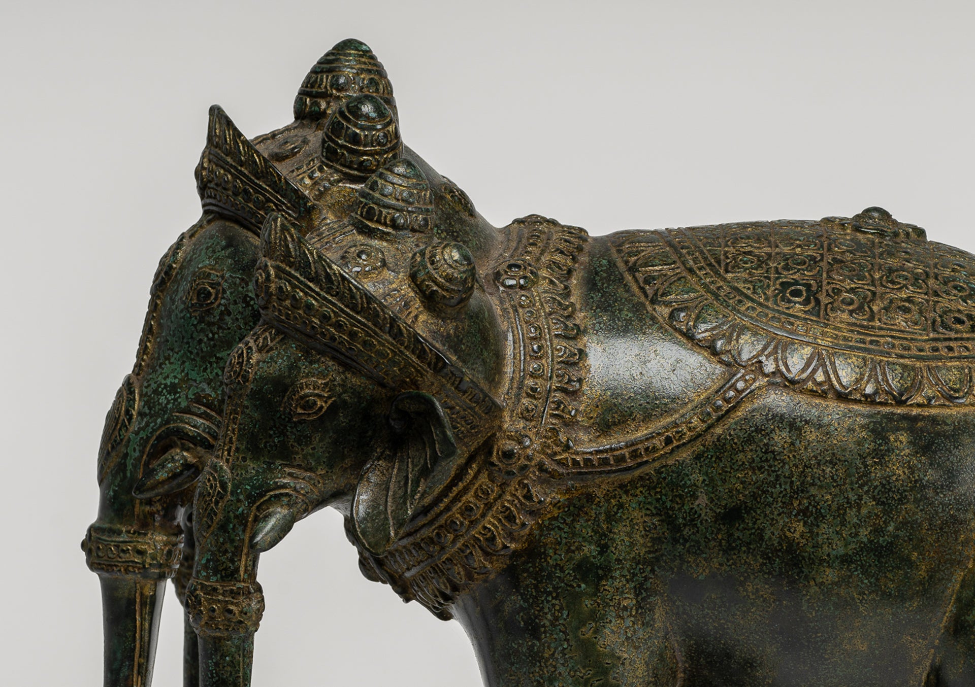 Antique Khmer Style Bronze Erawan Airavata or Elephant Statue - 31cm/12" Tall