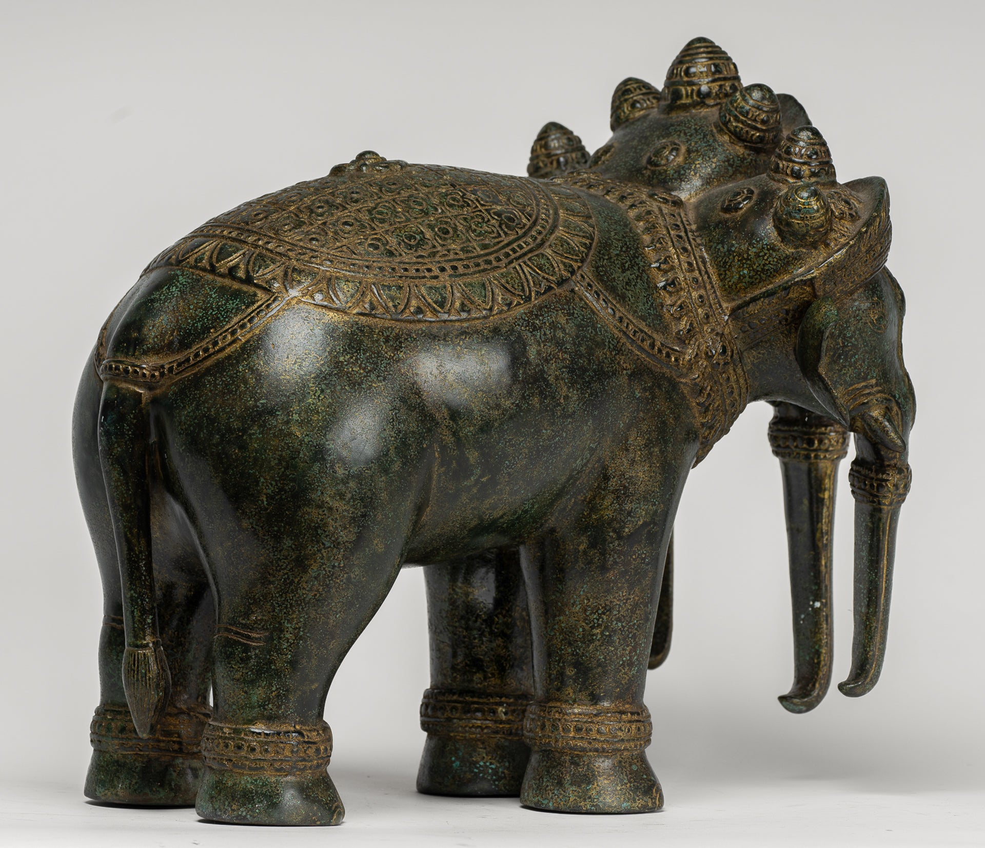 Antique Khmer Style Bronze Erawan Airavata or Elephant Statue - 31cm/12" Tall
