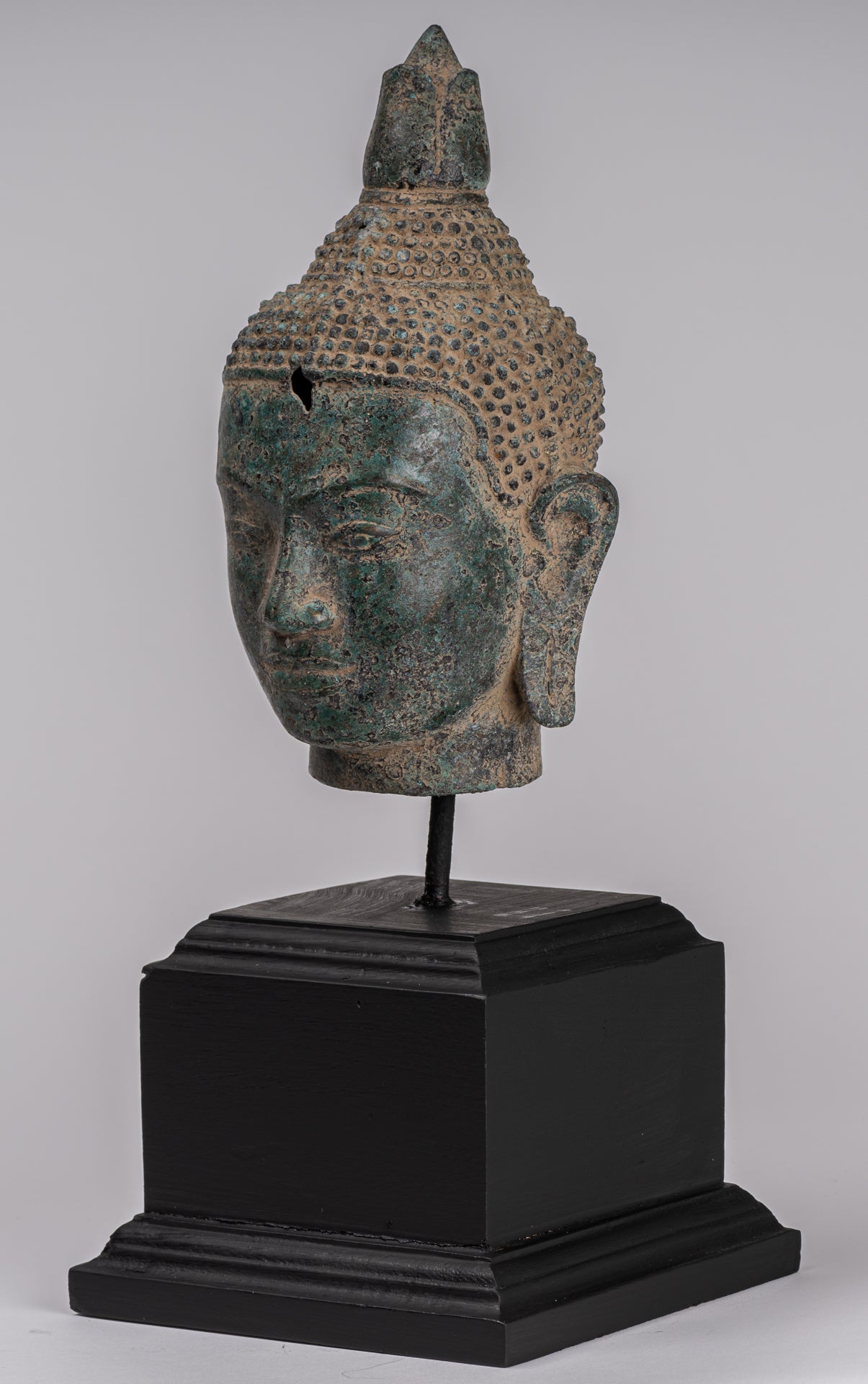 Buddha Statue - Antique Khmer Style Bronze Lotus Flower Buddha Head - 36cm/14"