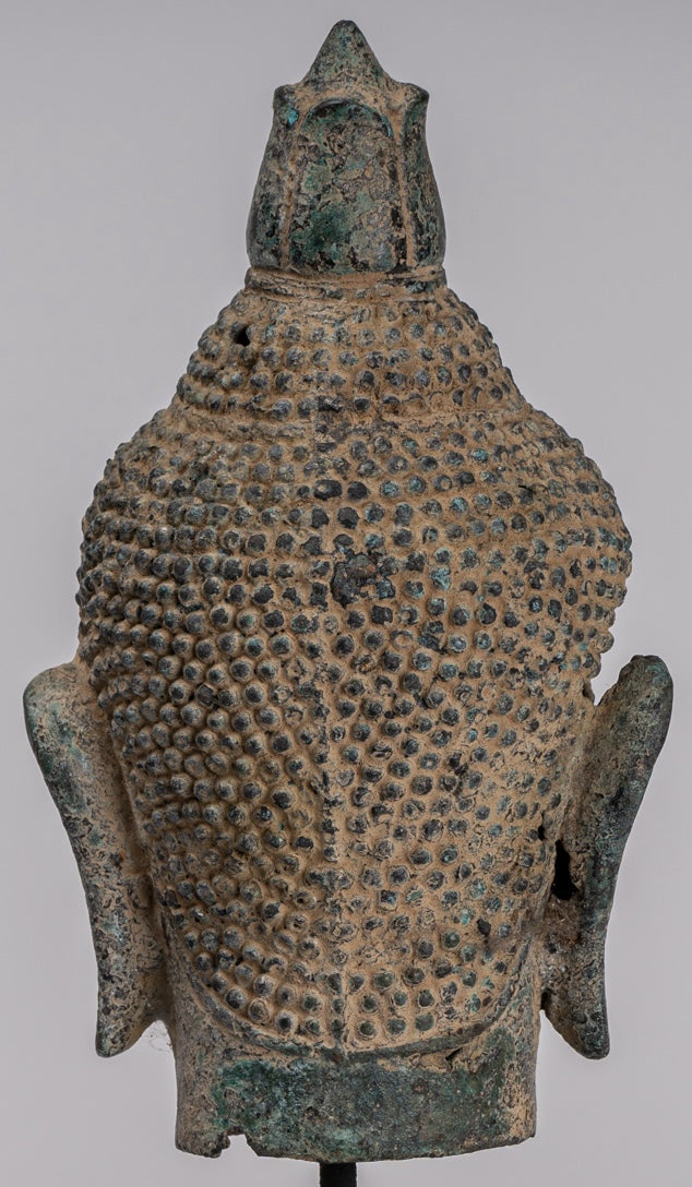 Buddha Statue - Antique Khmer Style Bronze Lotus Flower Buddha Head - 36cm/14"