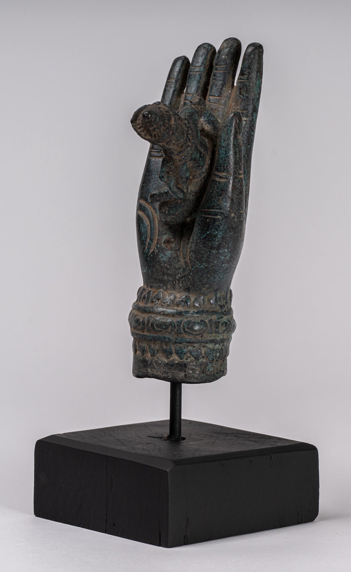 Mounted Antique Khmer Style Bronze Hand & Brahma - 21cm/8"