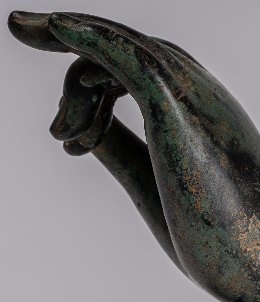 Mounted Antique Thai Style Southeast Asia Bronze Thai Teaching Hand - 15cm/6"