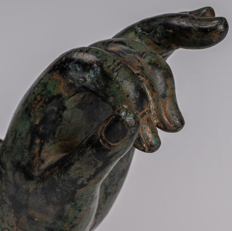 Mounted Antique Thai Style Southeast Asia Bronze Thai Teaching Hand - 15cm/6"