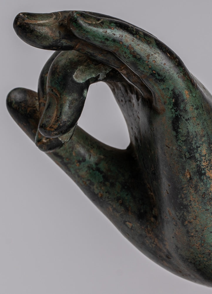 Mounted Antique Thai Style Southeast Asia Bronze Thai Teaching Hand - 15cm/6"