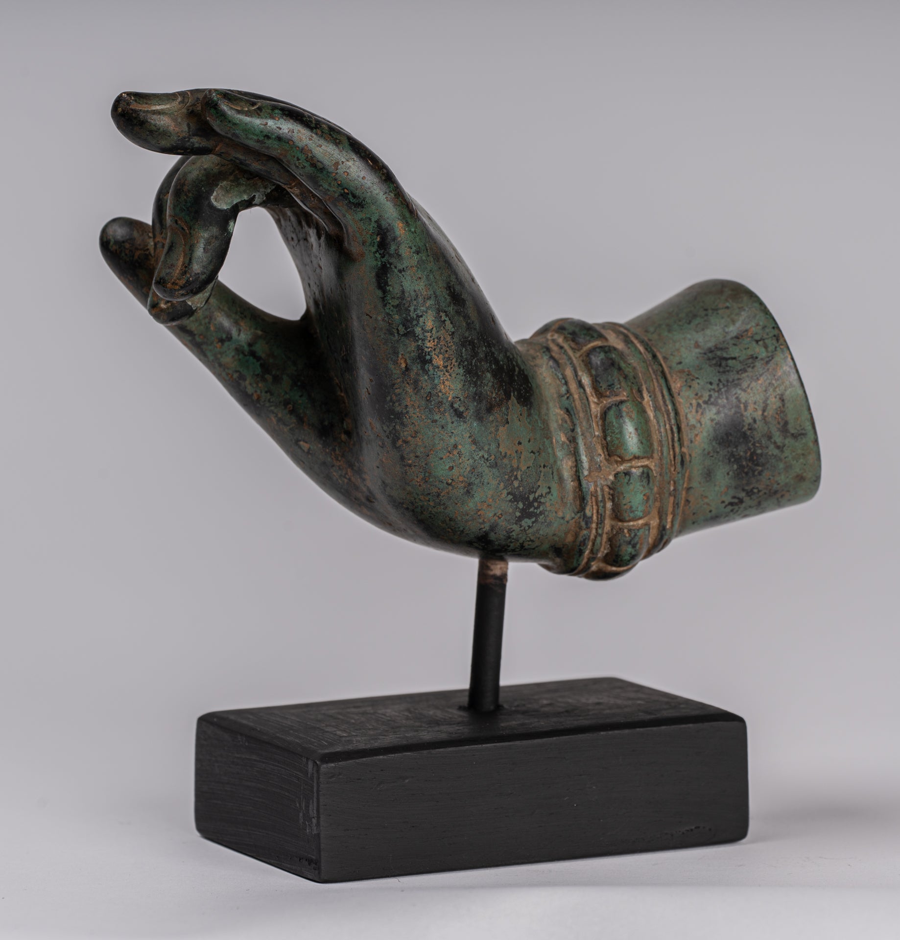 Mounted Antique Thai Style Southeast Asia Bronze Thai Teaching Hand - 15cm/6"