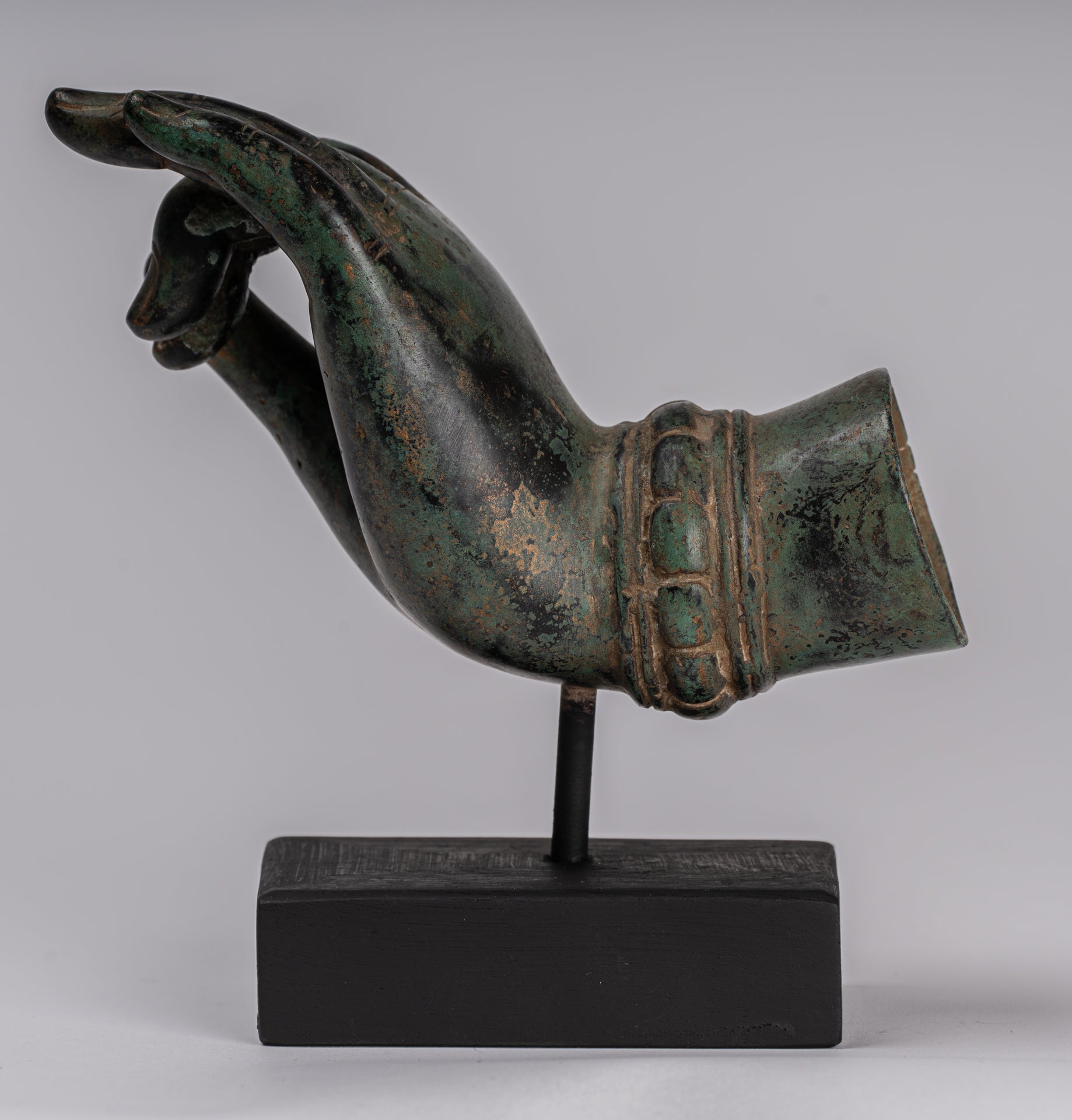 Mounted Antique Thai Style Southeast Asia Bronze Thai Teaching Hand - 15cm/6"