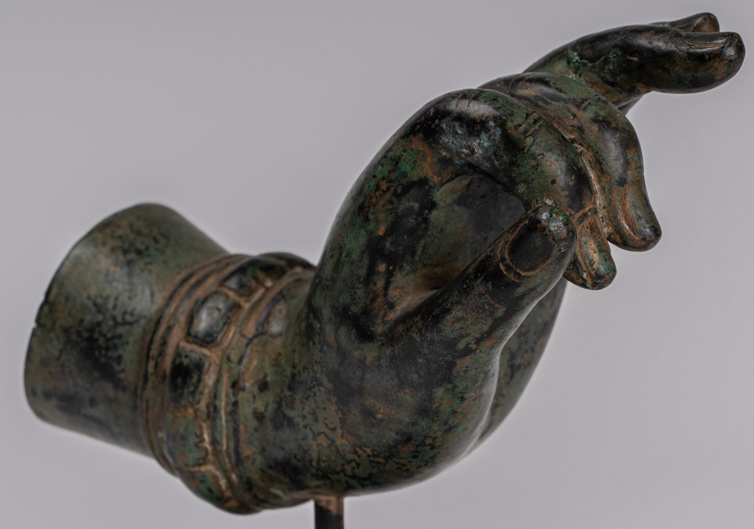 Mounted Antique Thai Style Southeast Asia Bronze Thai Teaching Hand - 15cm/6"