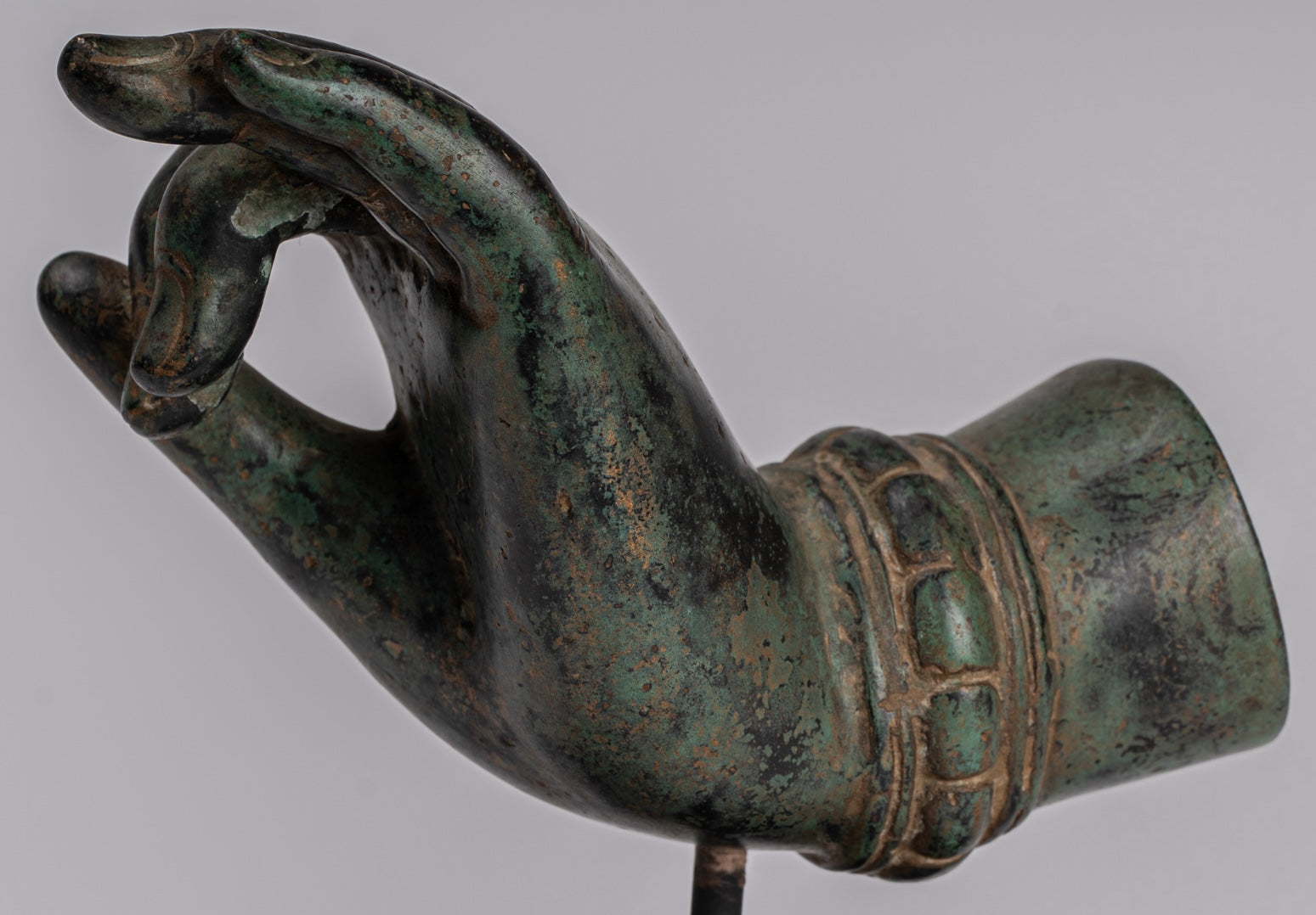 Mounted Antique Thai Style Southeast Asia Bronze Thai Teaching Hand - 15cm/6"