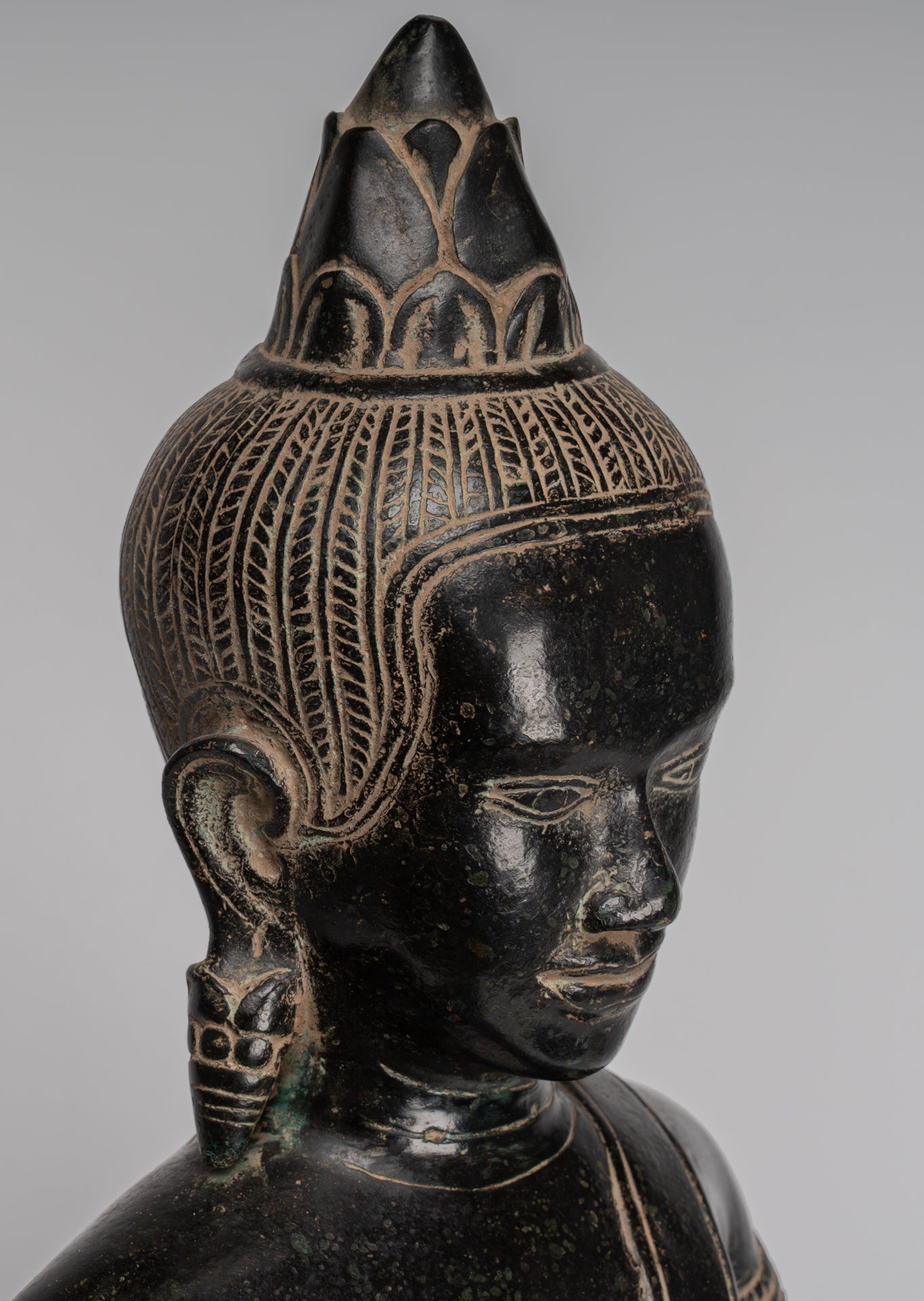 Buddha Statue - Antique Khmer Style Bronze Enlightenment Bayon Buddha Statue - 57cm/23"