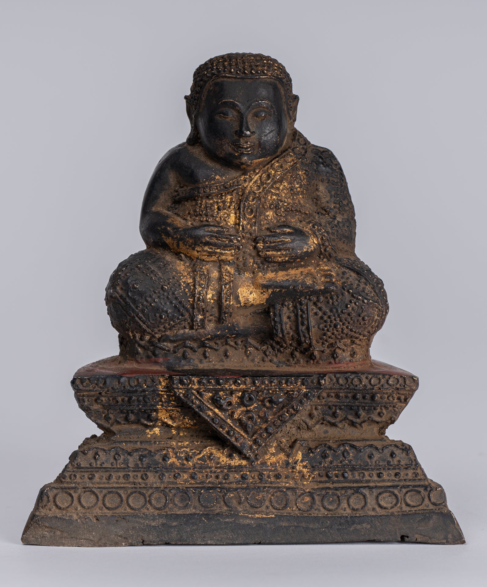 Statua Buddha - Antique Thai Thai Bronze Rattanakosin Happy, Fat, ridendo statua di Buddha - 14 cm/6 "