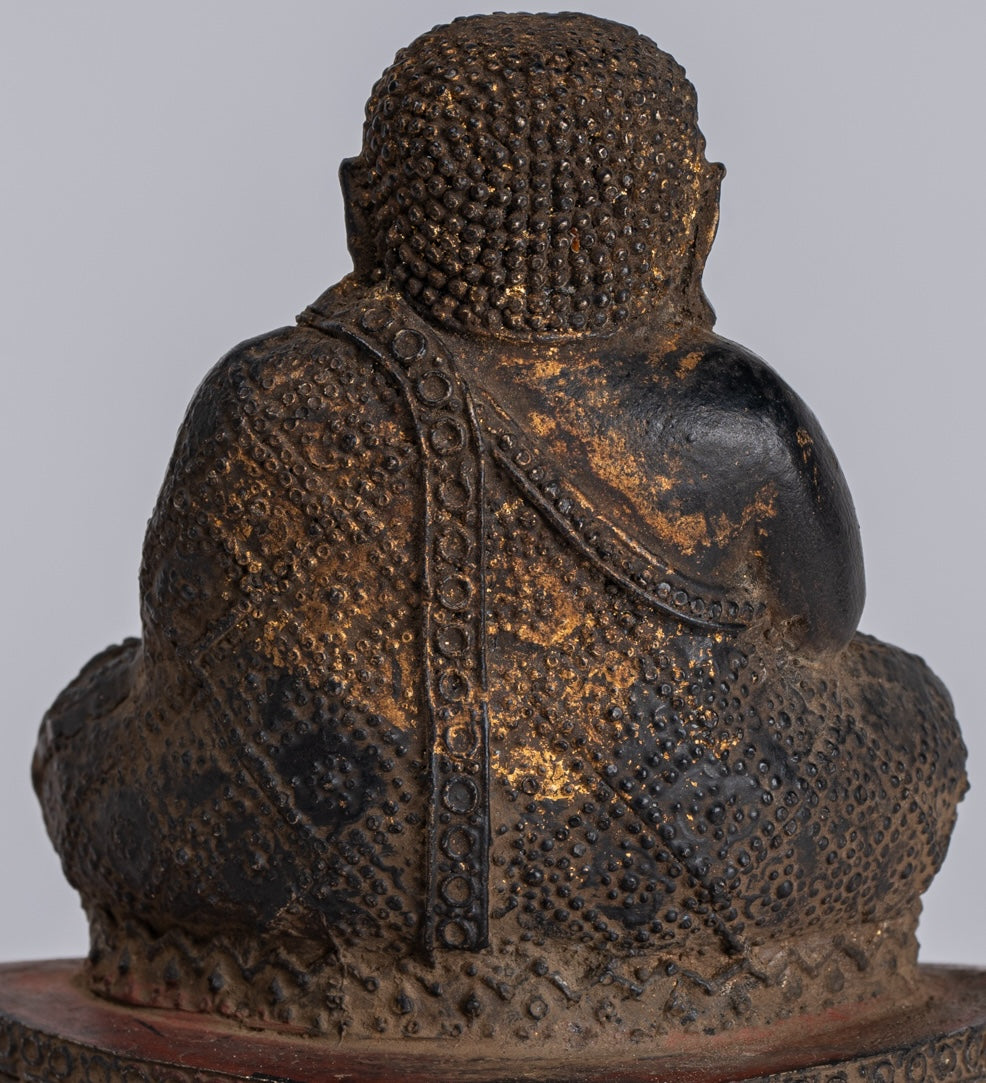 Statua Buddha - Antique Thai Thai Bronze Rattanakosin Happy, Fat, ridendo statua di Buddha - 14 cm/6 "