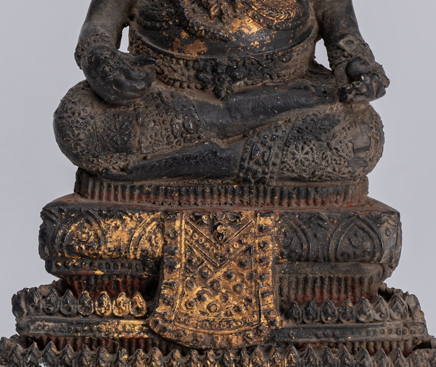 Ganesha Statue - Antique Thai Style Bronze Seated Rattanakosin Ganesha Statue - 19cm/8"