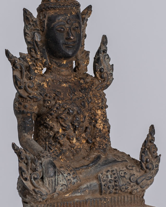 Buddha Statue - Antique Thai Style Bronze Rattanakosin Enlightenment Buddha Statue - 21cm/8"