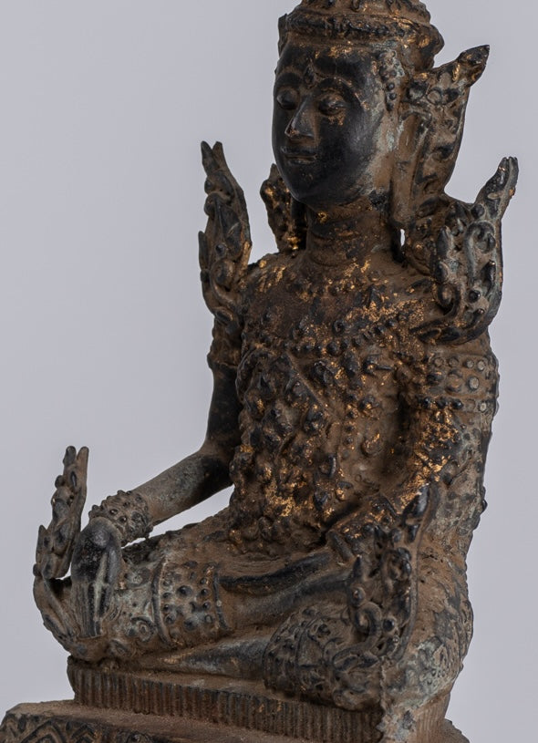 Buddha Statue - Antique Thai Style Bronze Rattanakosin Enlightenment Buddha Statue - 21cm/8"