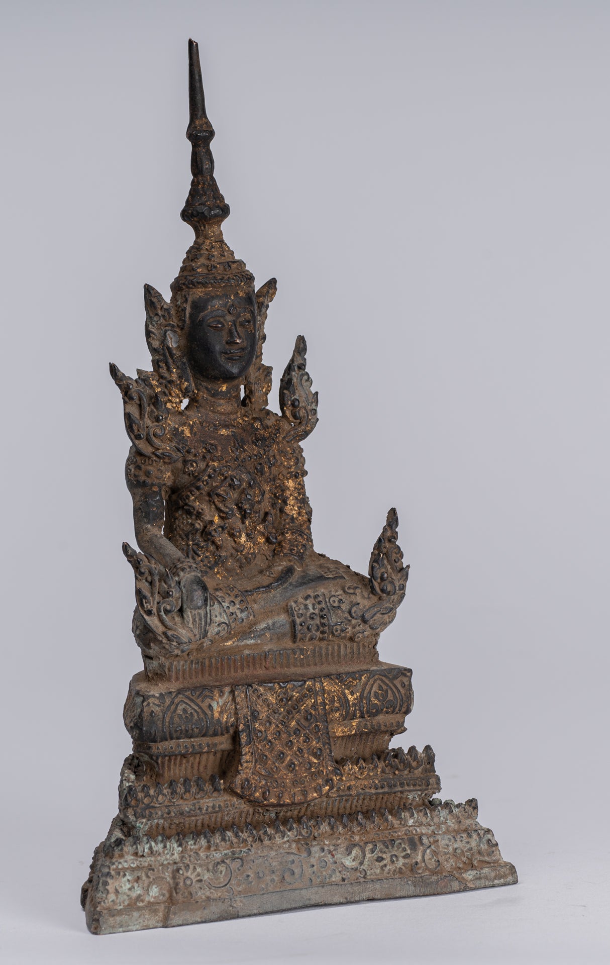 Buddha Statue - Antique Thai Style Bronze Rattanakosin Enlightenment Buddha Statue - 21cm/8"