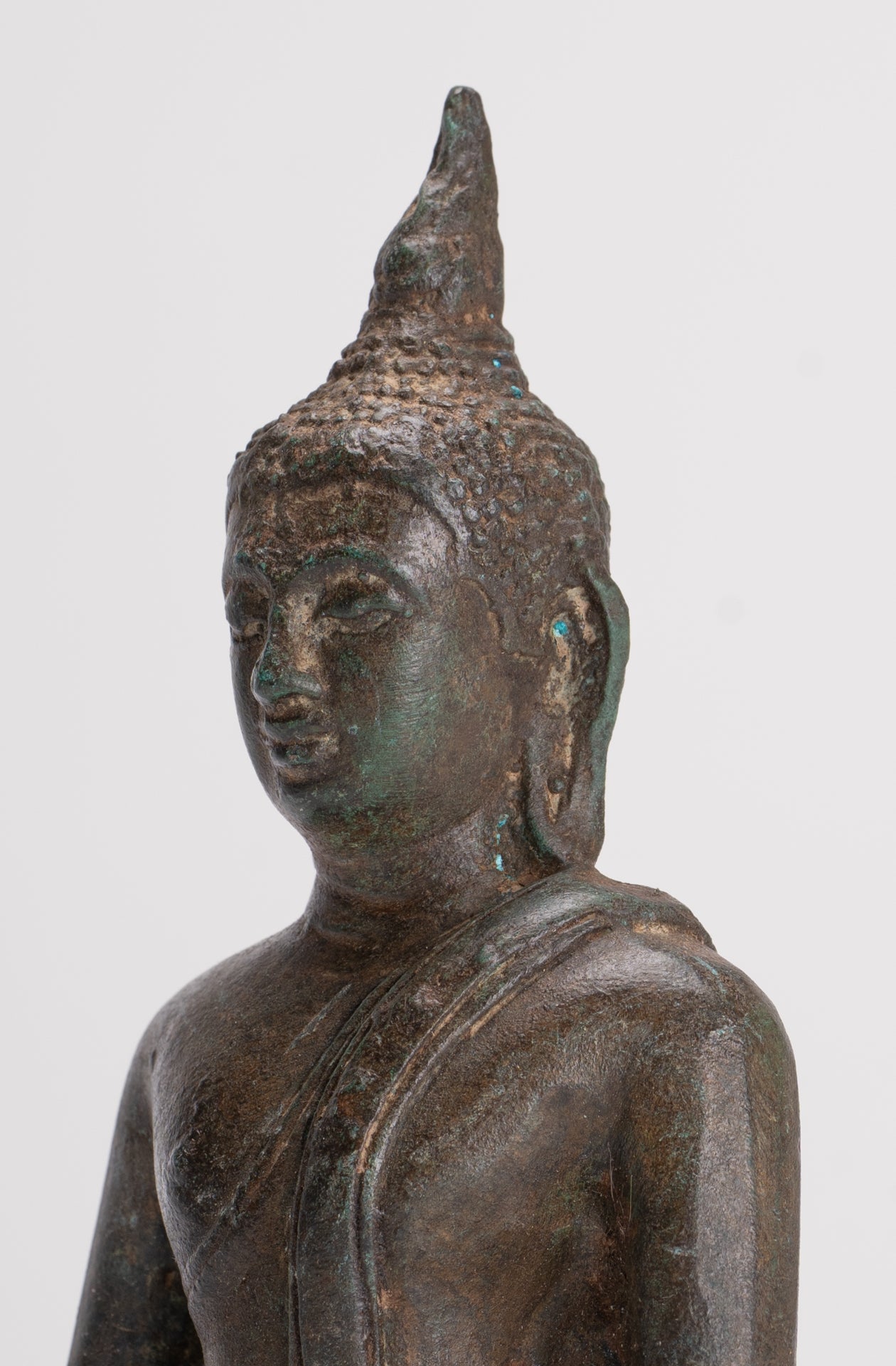 Buddha Sculpture - Antique Thai Style Bronze Seated Sukhothai Meditation Buddha Statue - 15cm/6"