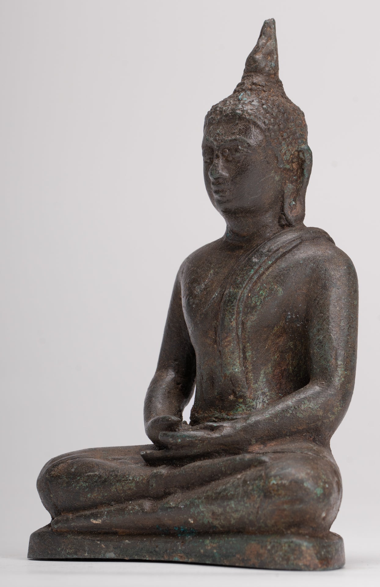 Buddha Sculpture - Antique Thai Style Bronze Seated Sukhothai Meditation Buddha Statue - 15cm/6"