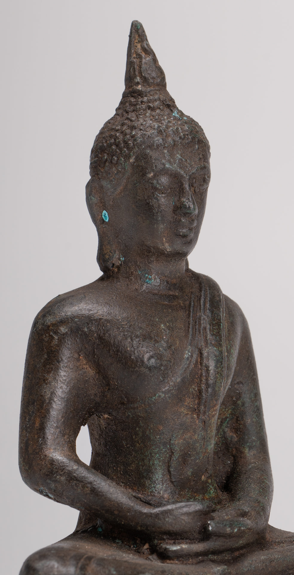 Buddha Sculpture - Antique Thai Style Bronze Seated Sukhothai Meditation Buddha Statue - 15cm/6"