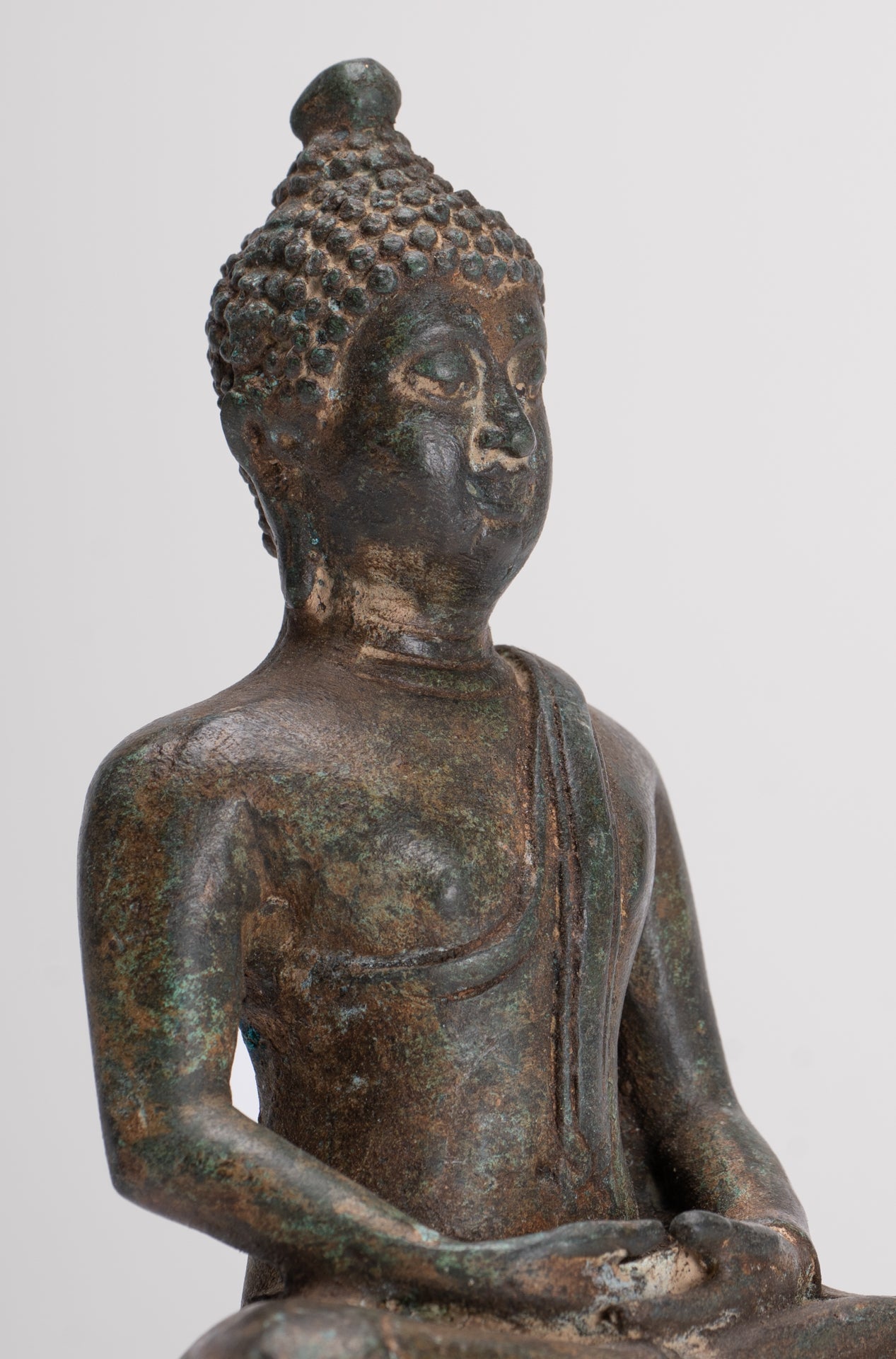 Buddha Sculpture - Antique Thai Style Bronze Seated Chiang Saen Meditation Buddha Statue - 14.5cm/6"