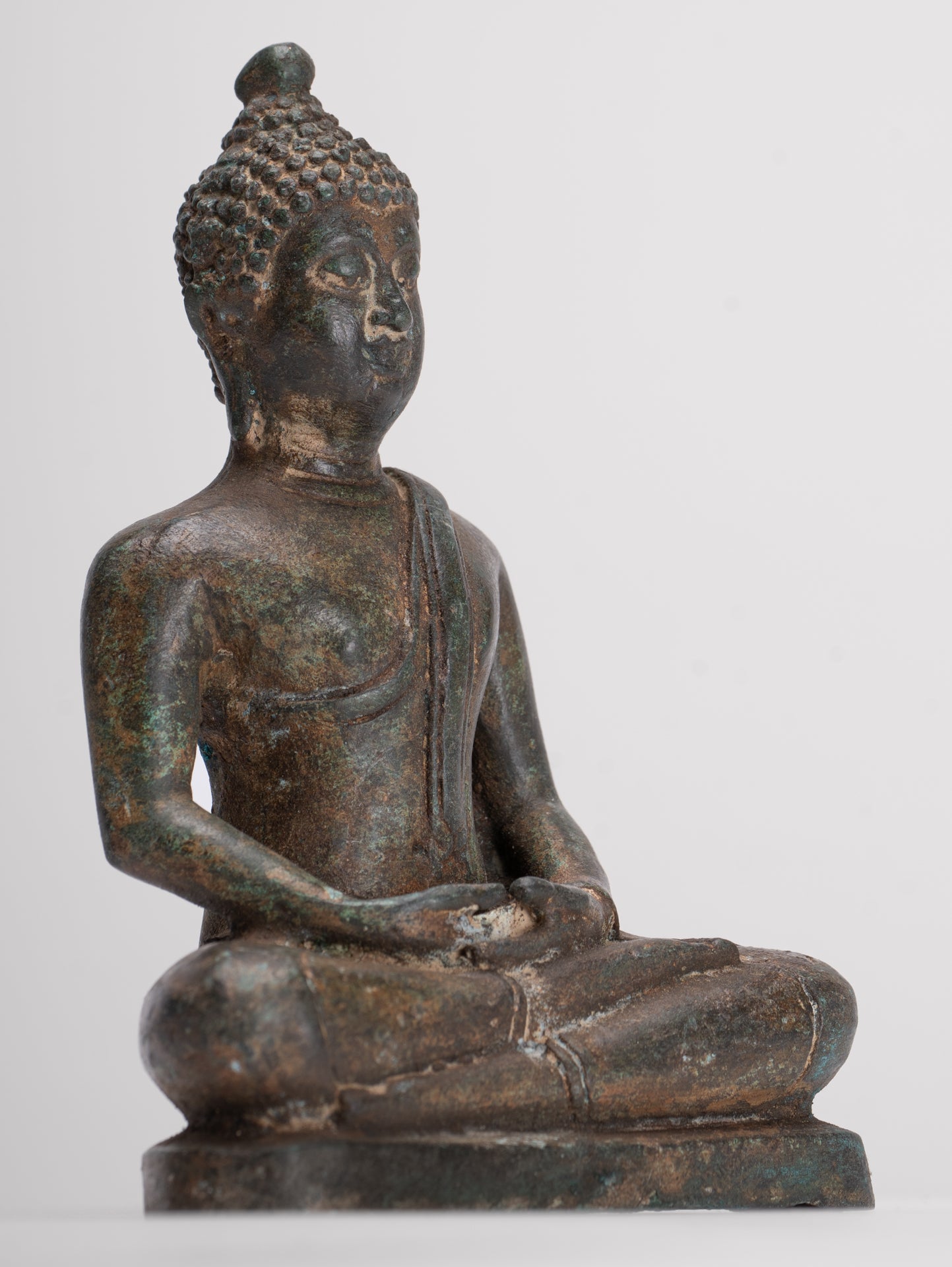 Buddha Sculpture - Antique Thai Style Bronze Seated Chiang Saen Meditation Buddha Statue - 14.5cm/6"