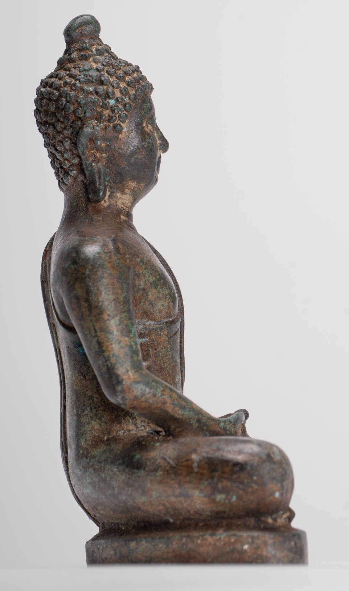 Buddha Sculpture - Antique Thai Style Bronze Seated Chiang Saen Meditation Buddha Statue - 14.5cm/6"