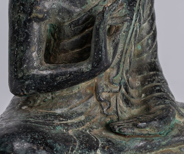 Buddha - Antique Khmer in stile Bronzo Insegnamento in trono Buddha Statua - 19cm/6 "
