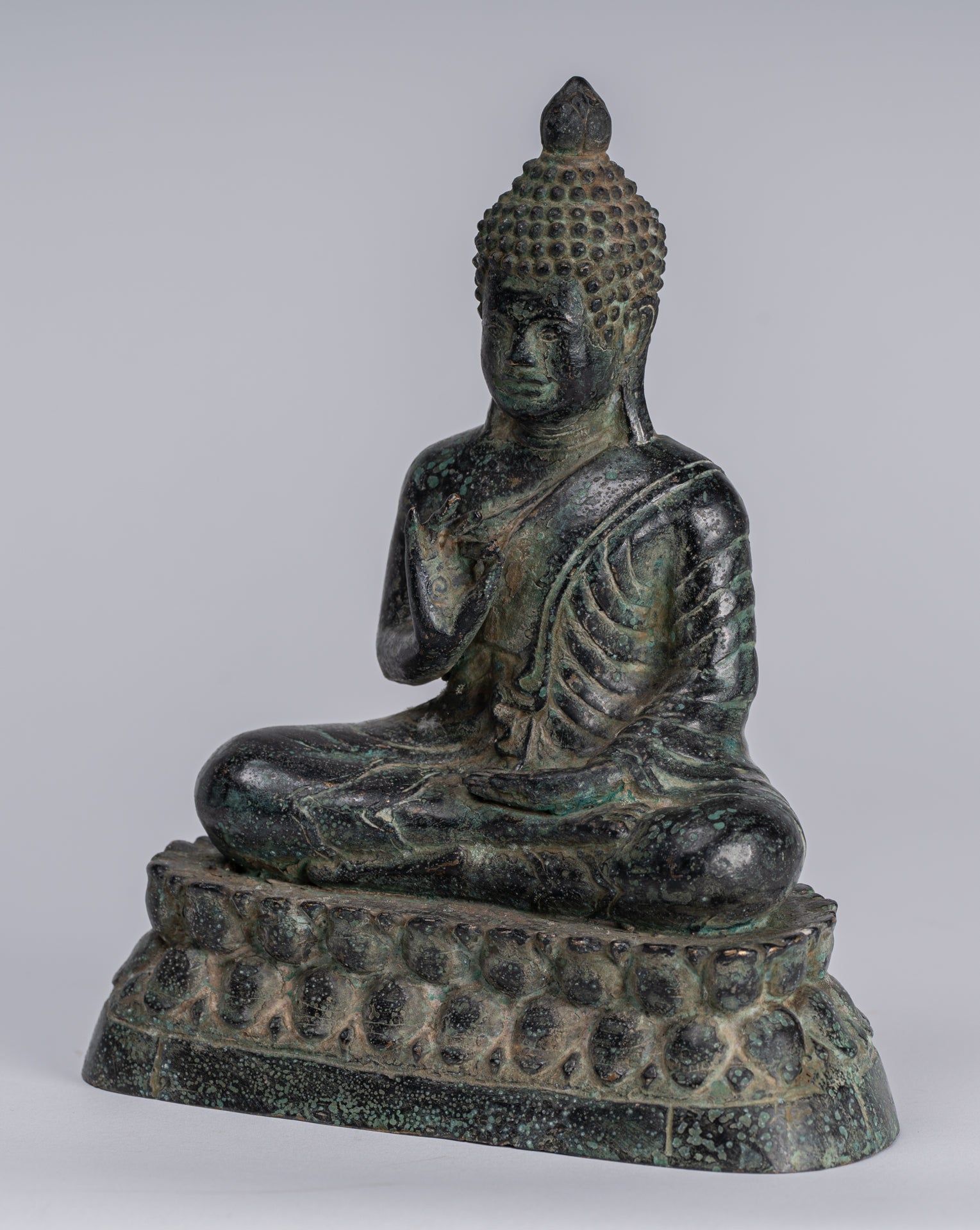 Buddha - Antique Khmer in stile Bronzo Insegnamento in trono Buddha Statua - 19cm/6 "