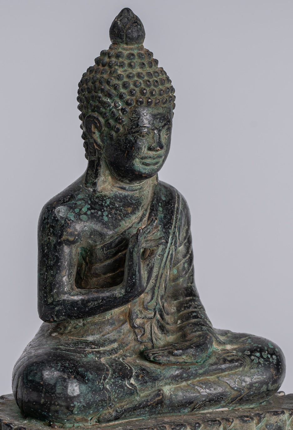 Buddha - Antique Khmer in stile Bronzo Insegnamento in trono Buddha Statua - 19cm/6 "