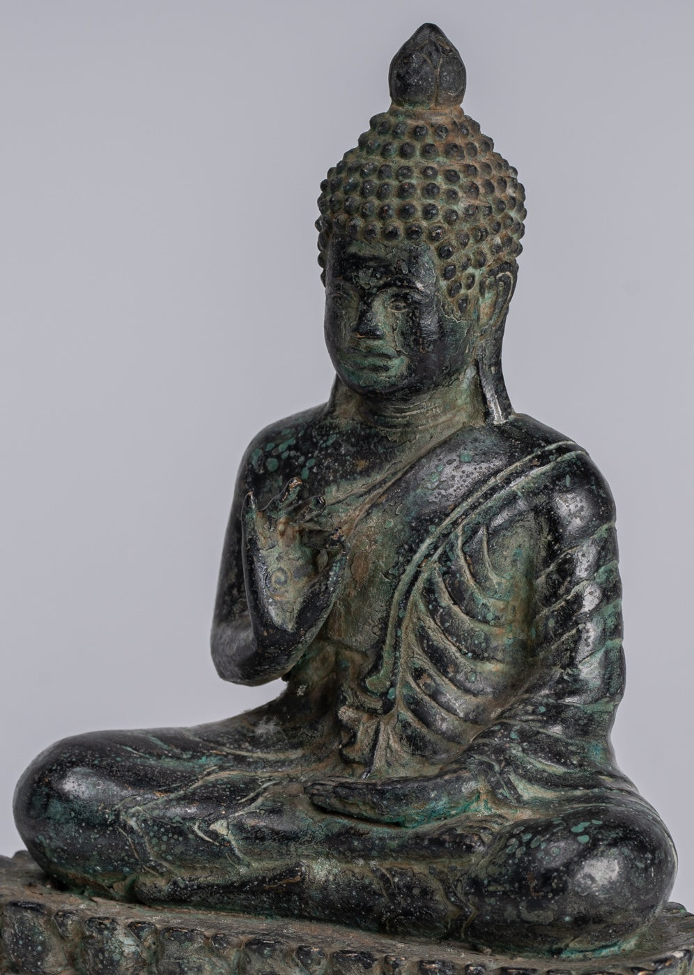 Buddha - Antique Khmer in stile Bronzo Insegnamento in trono Buddha Statua - 19cm/6 "