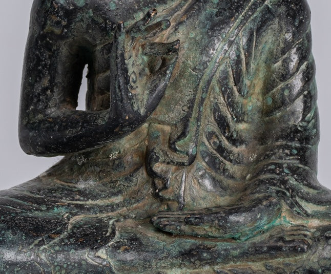 Buddha - Antique Khmer in stile Bronzo Insegnamento in trono Buddha Statua - 19cm/6 "