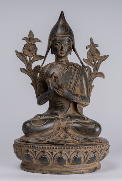 Lama Statue - Antique Tibet Style Seated Teaching Lama Statue - 33cm/13"