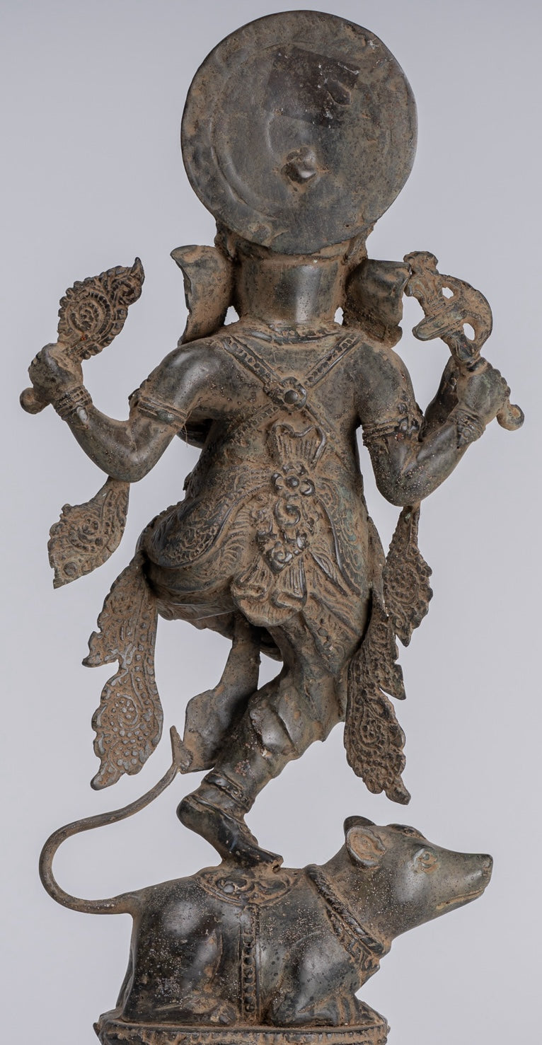 Ganesha Statue - Antique Javanese Style Bronze Dancing Indonesian Ganesha Statue - 47cm/19"