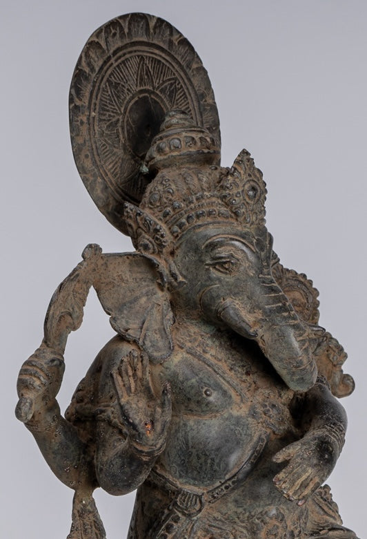 Ganesha Statue - Antique Javanese Style Bronze Dancing Indonesian Ganesha Statue - 47cm/19"