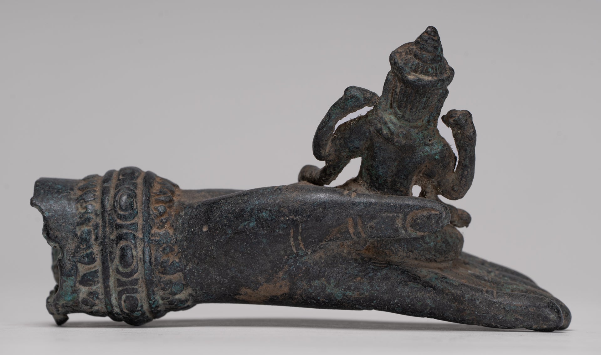 Freestanding Antique Khmer Style Bronze Angkor Wat Hand & Brahma - 15cm/6"