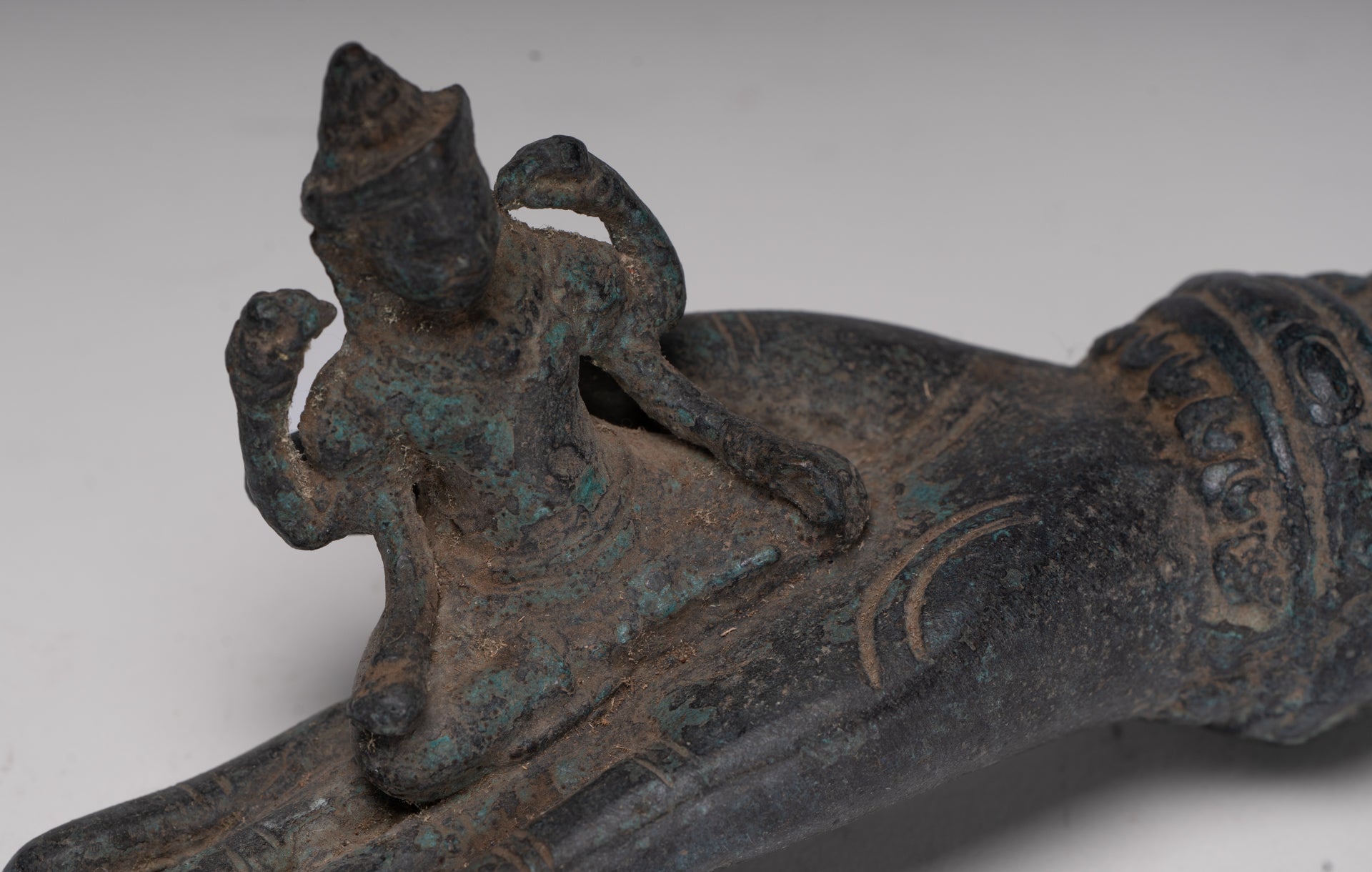 Freestanding Antique Khmer Style Bronze Angkor Wat Hand & Brahma - 15cm/6"