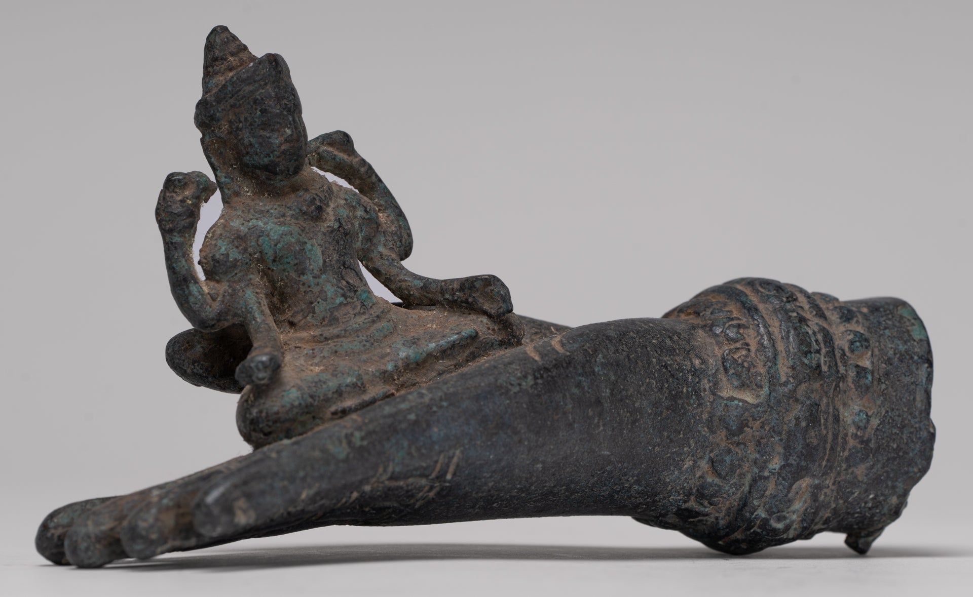 Freestanding Antique Khmer Style Bronze Angkor Wat Hand & Brahma - 15cm/6"