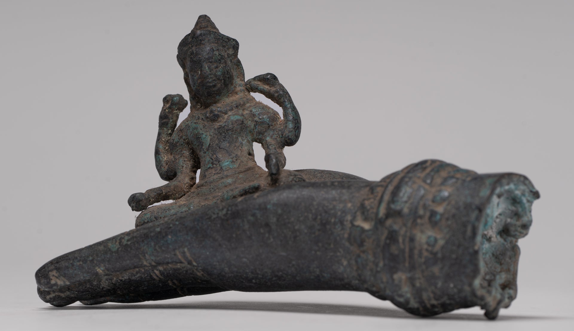 Freestanding Antique Khmer Style Bronze Angkor Wat Hand & Brahma - 15cm/6"