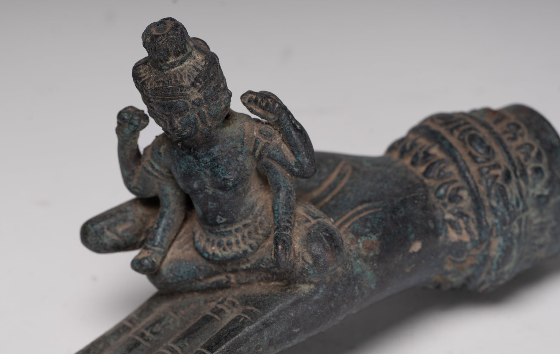 Freestanding Antique Khmer Style Bronze Koh Ker Hand & Brahma - 14cm/6"