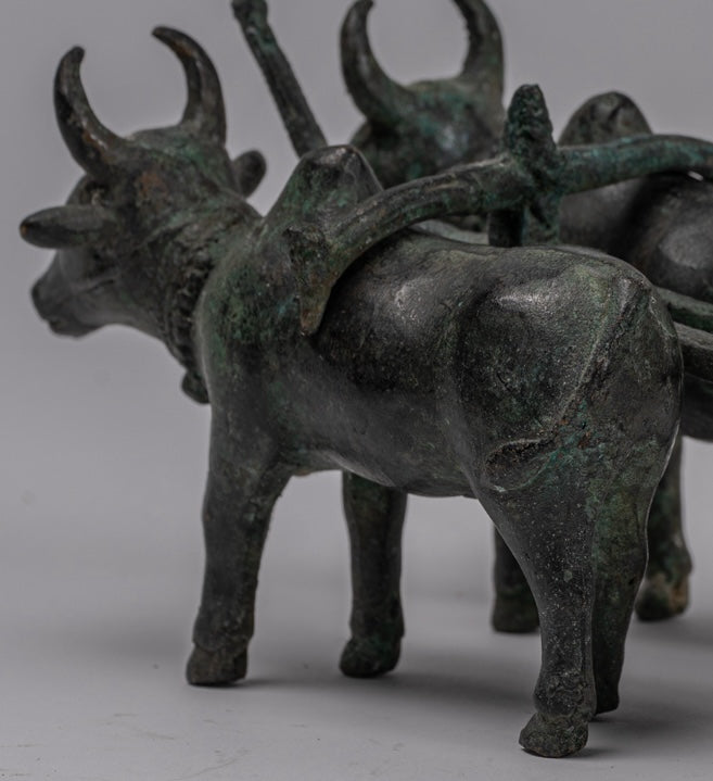 Ox Cart Statue - Antique Khmer Style Bronze Ox Cart Statue - 24cm/10"