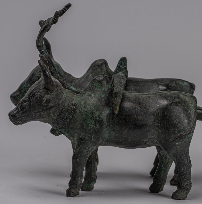 Ox Cart Statue - Antique Khmer Style Bronze Ox Cart Statue - 24cm/10"