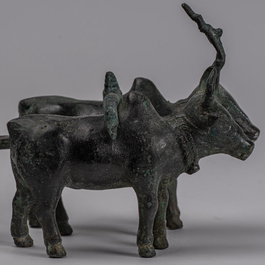 Ox Cart Statue - Antique Khmer Style Bronze Ox Cart Statue - 24cm/10"